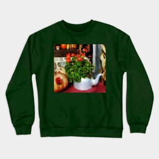 Teapot Filled With Geraniums Crewneck Sweatshirt